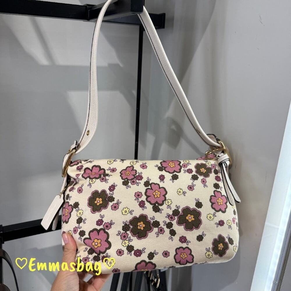 Coach Cargo Shoulder Bag With Floral Print CDW55 Chalk/Daisy - Picture 4 of 15